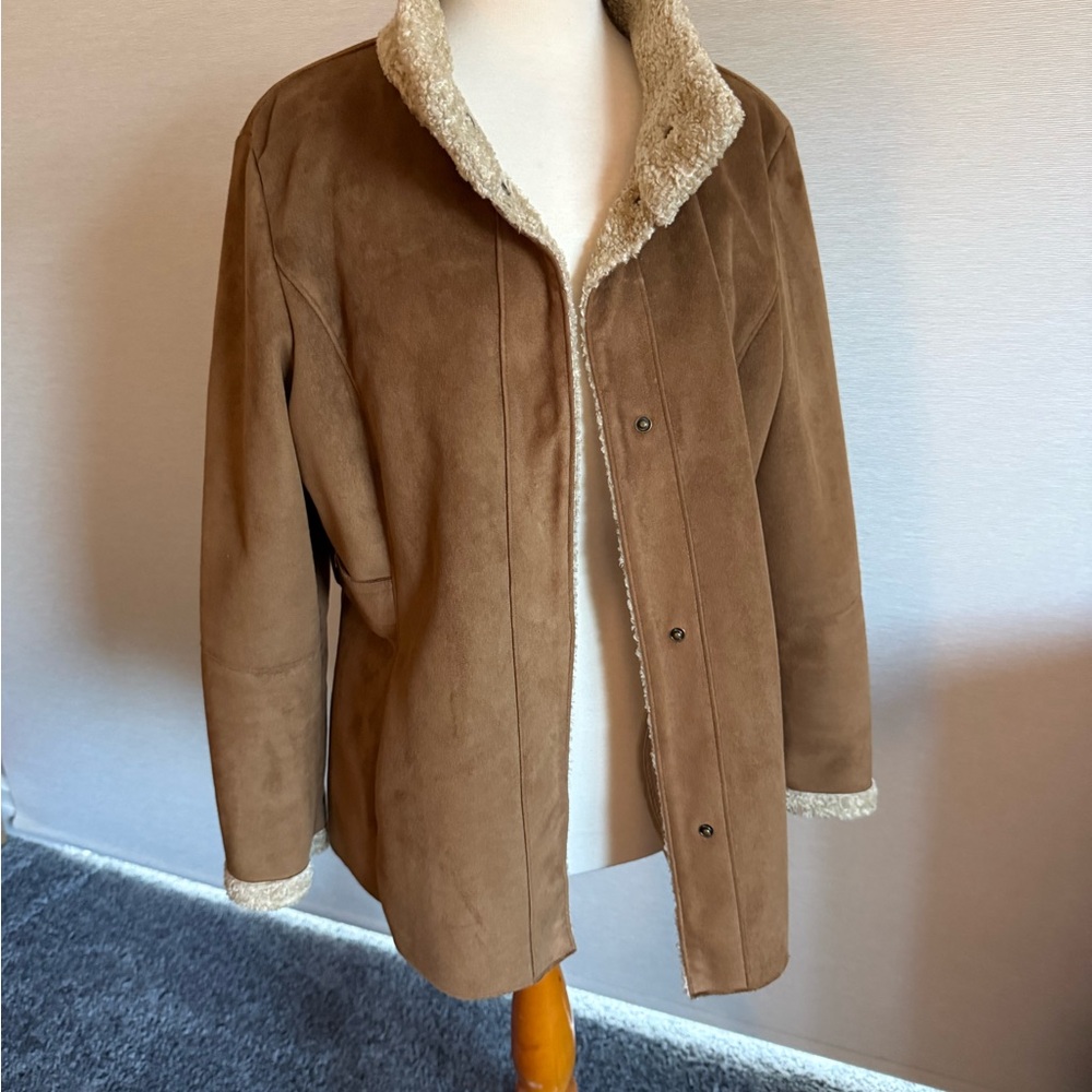 Talbot’s Brown Faux Suede Jacket with Shearling Lining